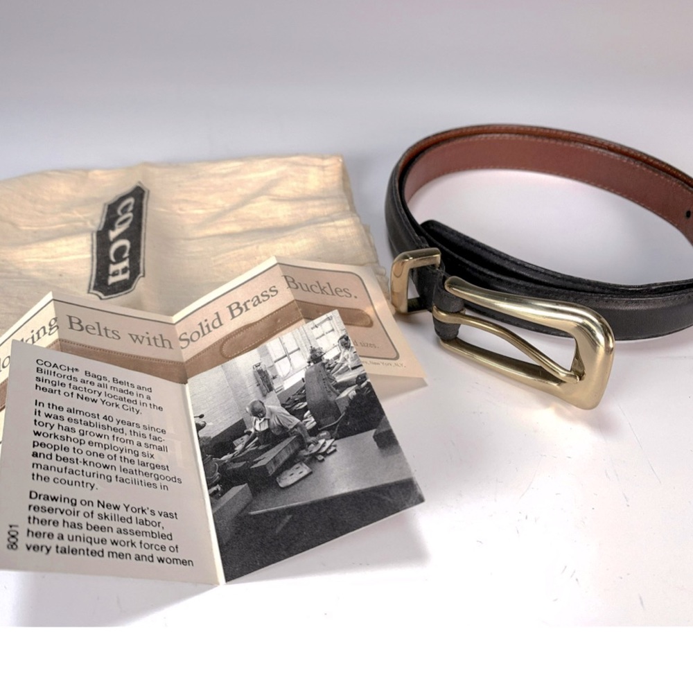 Mens Vintage Coach Brass Buckle Belt with Dust-bag